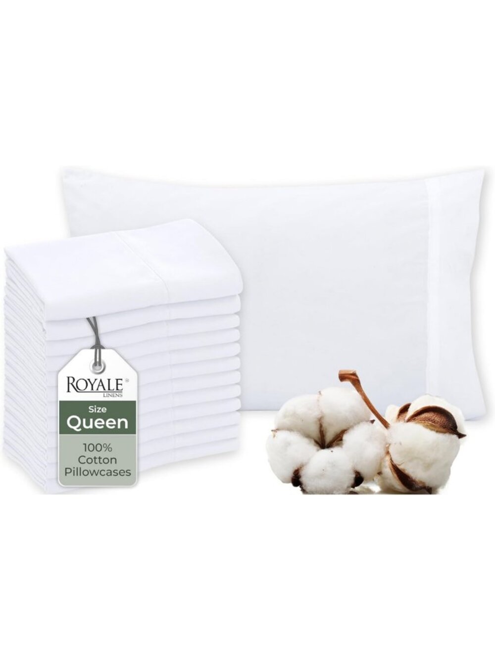 Queen Size Cotton Pillowcase Set of 12 - Soft, Cooling, Hotel Quality Covers